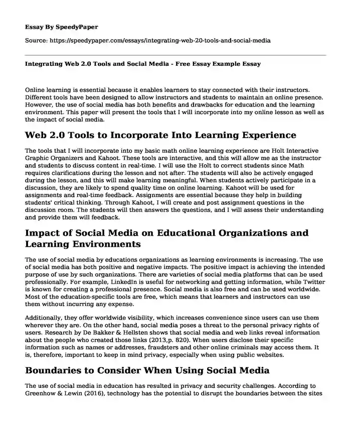 Integrating Web 2.0 Tools and Social Media - Free Essay Example