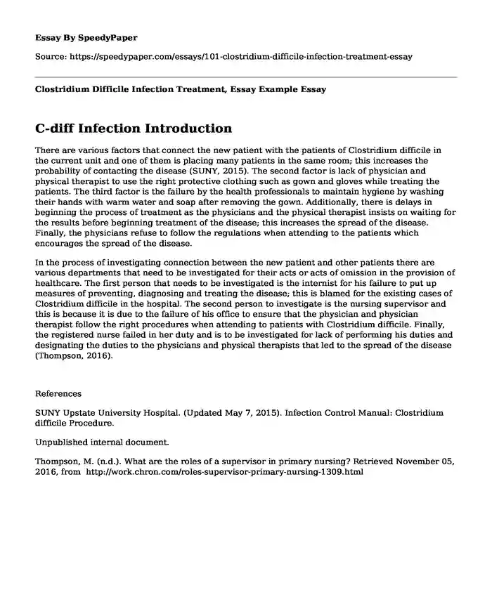 Clostridium Difficile Infection Treatment, Essay Example