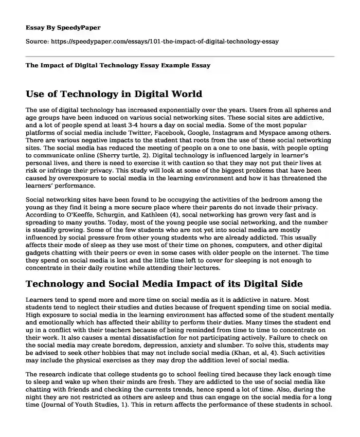 The Impact of Digital Technology Essay Example