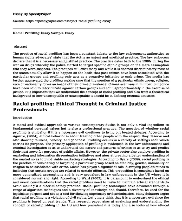 Racial Profiling Essay Sample