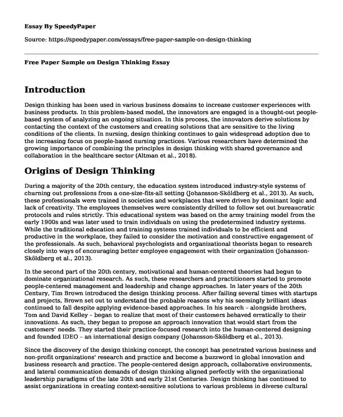 Free Paper Sample on Design Thinking