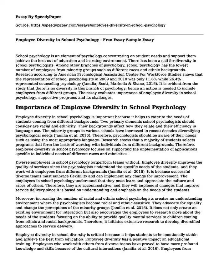 Employee Diversity in School Psychology - Free Essay Sample