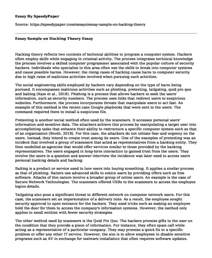 Essay Sample on Hacking Theory