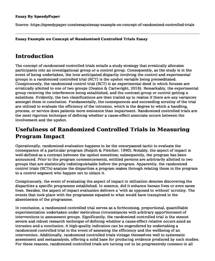 Essay Example on Concept of Randomized Controlled Trials