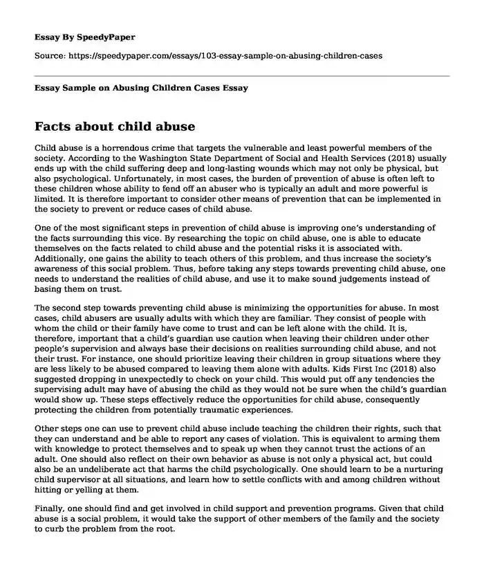 Essay Sample on Abusing Children Cases