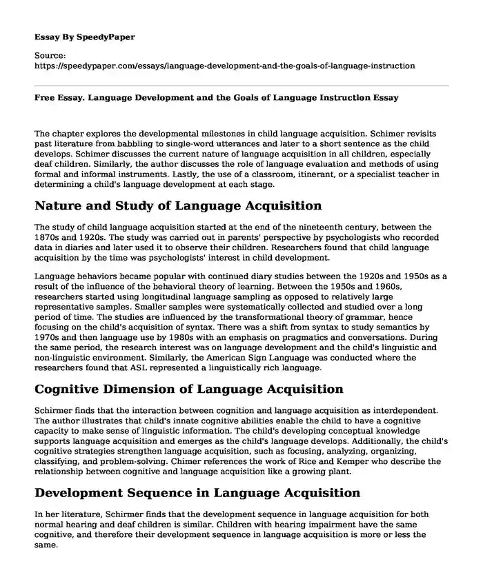 Free Essay. Language Development and the Goals of Language Instruction