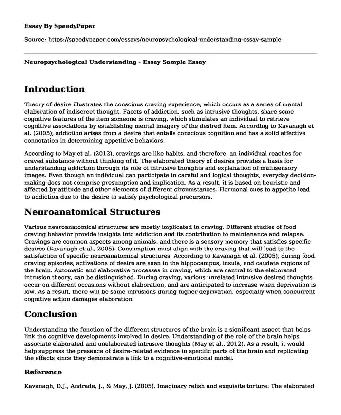 Neuropsychological Understanding - Essay Sample