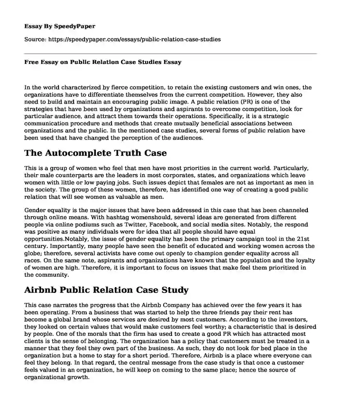 Free Essay on Public Relation Case Studies