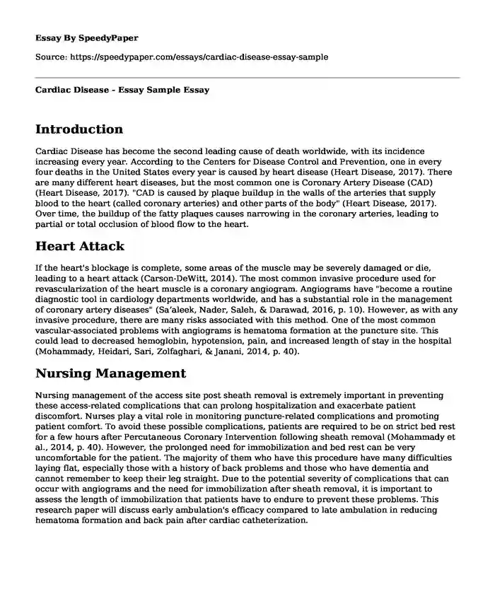 Cardiac Disease - Essay Sample