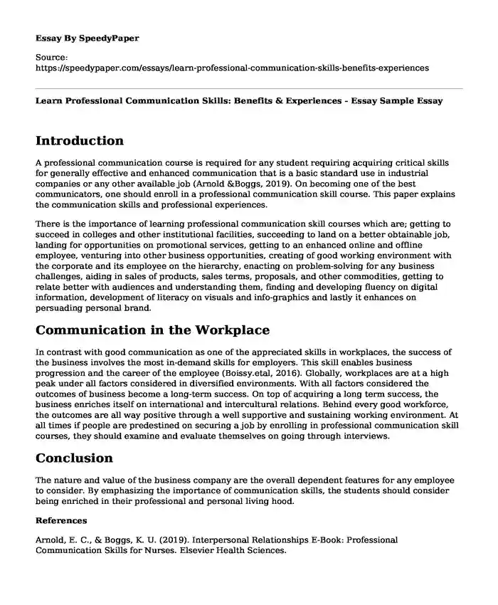 Learn Professional Communication Skills: Benefits & Experiences - Essay Sample