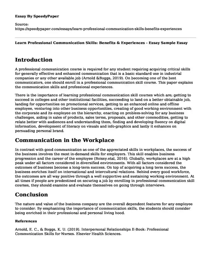 essay about improving communication skills towards professional career development