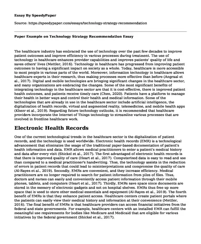 Paper Example on Technology Strategy Recommendation