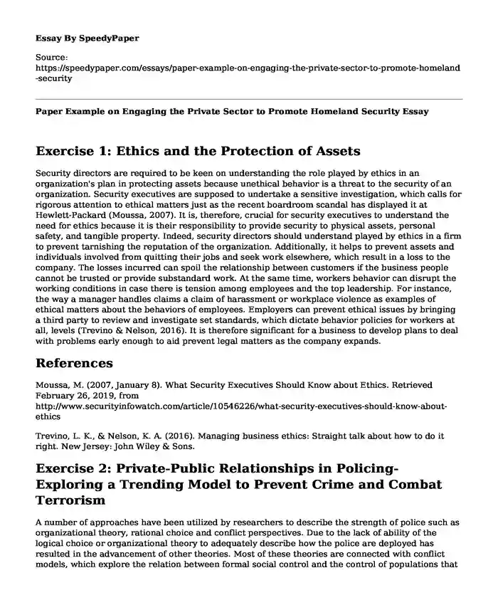 Paper Example on Engaging the Private Sector to Promote Homeland Security