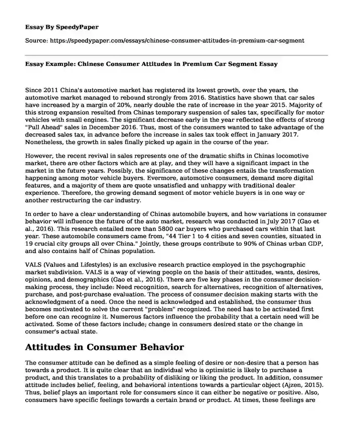 Essay Example: Chinese Consumer Attitudes in Premium Car Segment