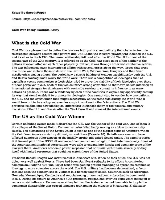 Cold War Essay Example