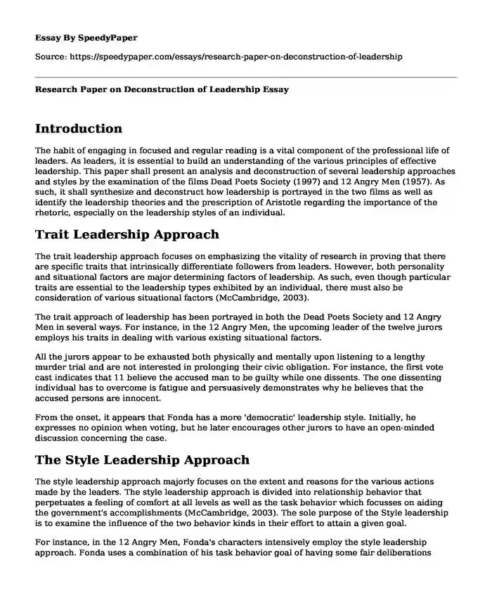 Research Paper on Deconstruction of Leadership