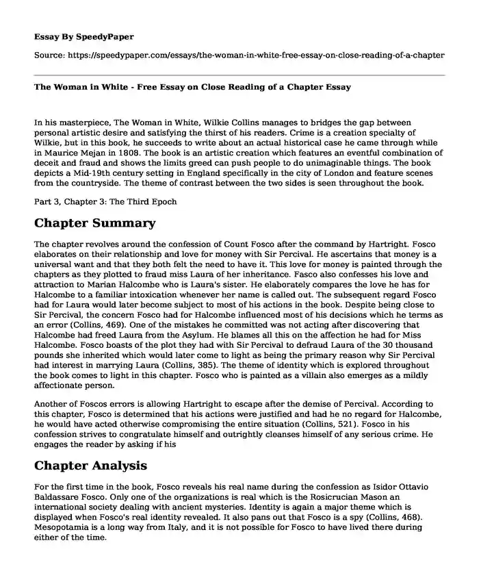 The Woman in White - Free Essay on Close Reading of a Chapter