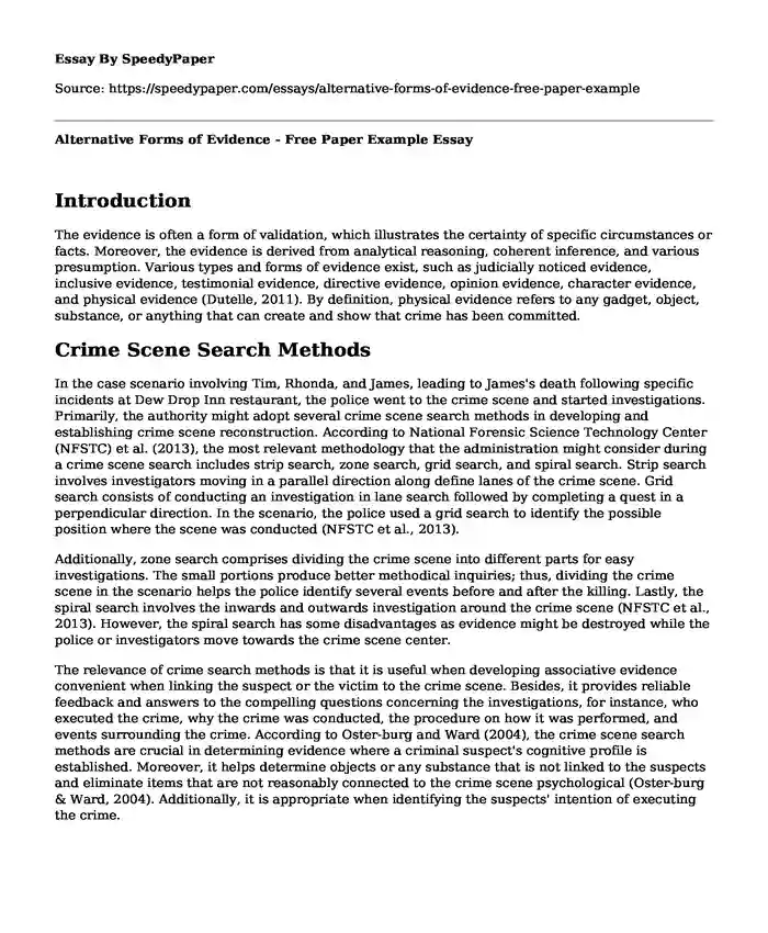 Alternative Forms of Evidence - Free Paper Example