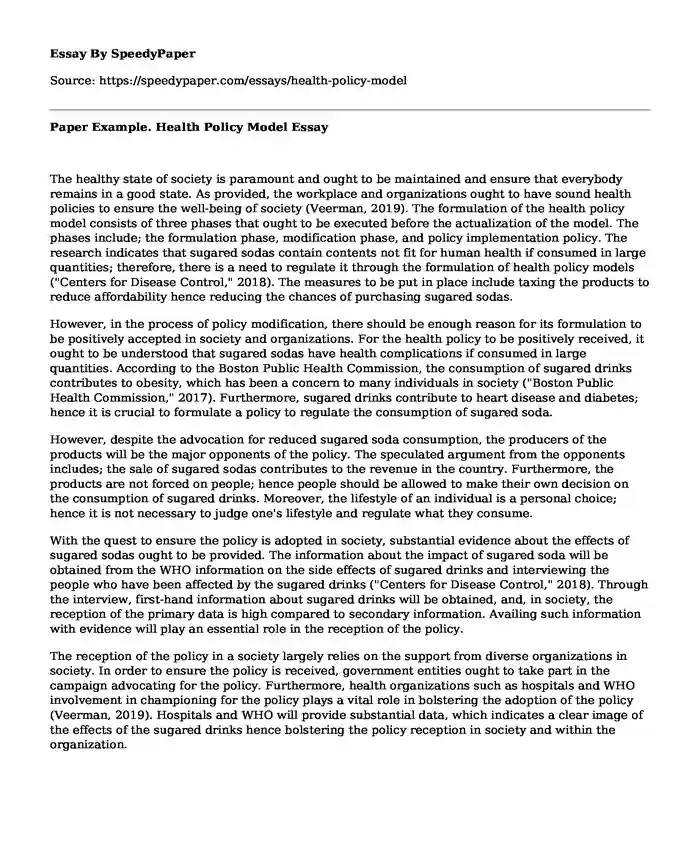 Paper Example. Health Policy Model