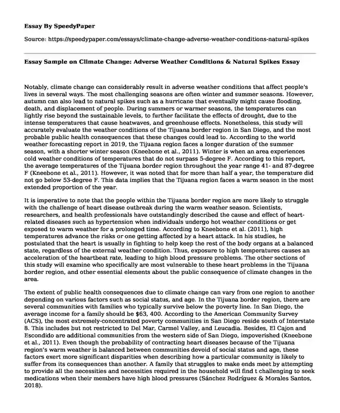 Essay Sample on Climate Change: Adverse Weather Conditions & Natural Spikes