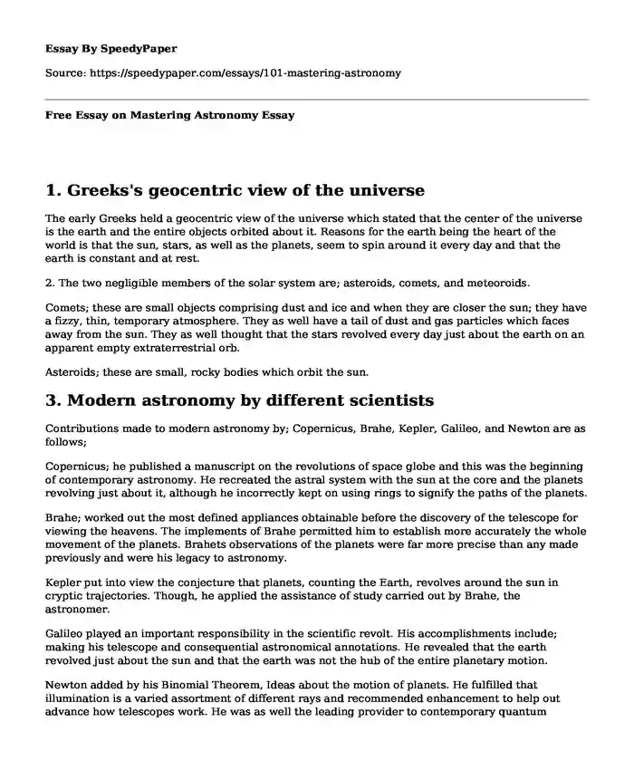 Free Essay on Mastering Astronomy
