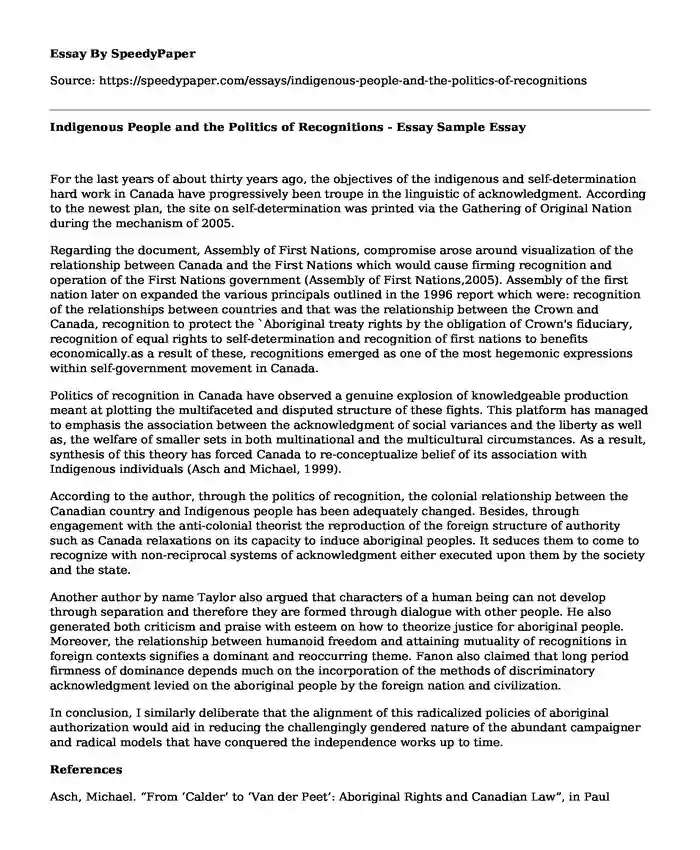 Indigenous People and the Politics of Recognitions - Essay Sample