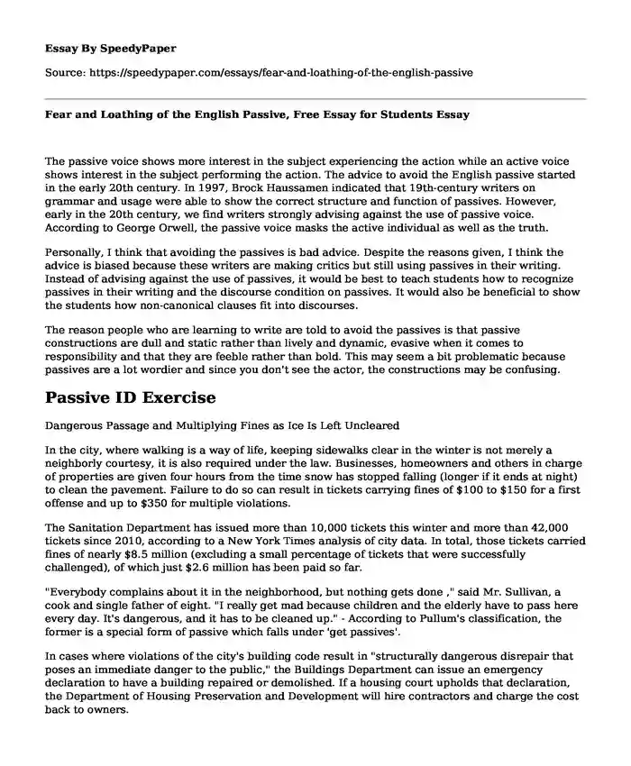 Fear and Loathing of the English Passive, Free Essay for Students