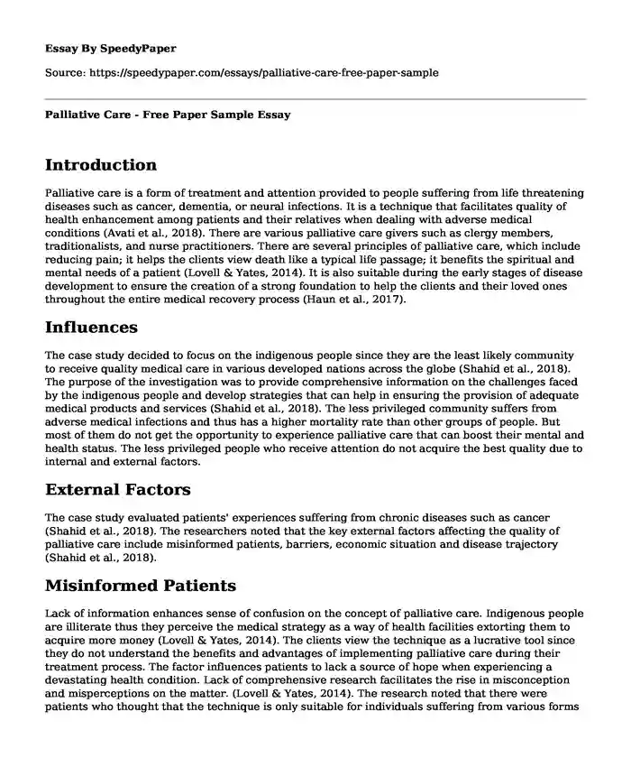Palliative Care - Free Paper Sample