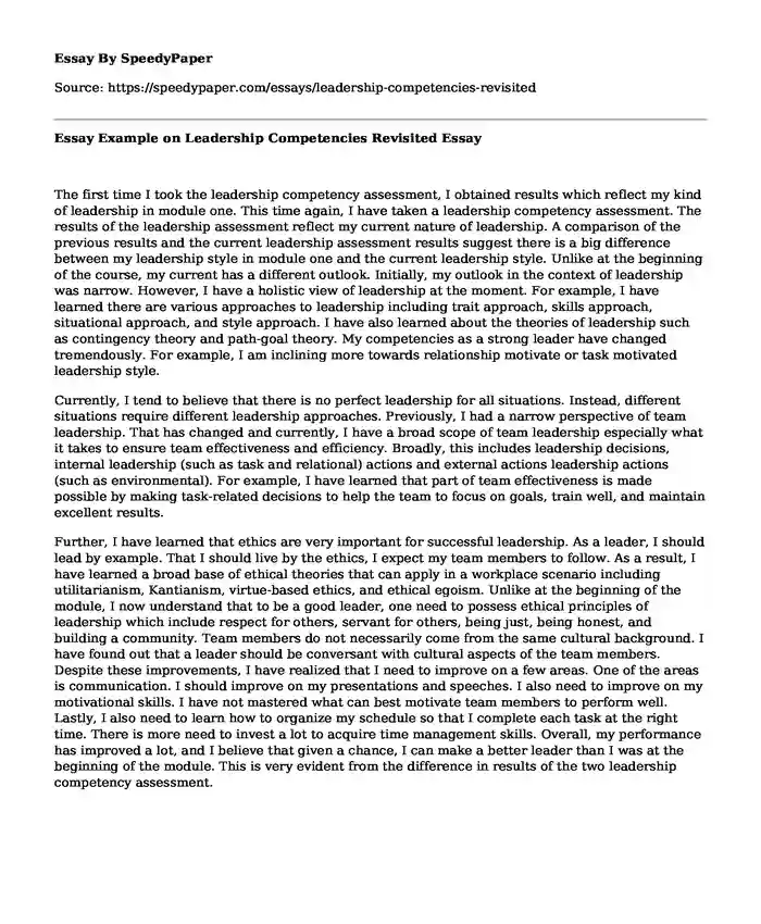 Essay Example on Leadership Competencies Revisited