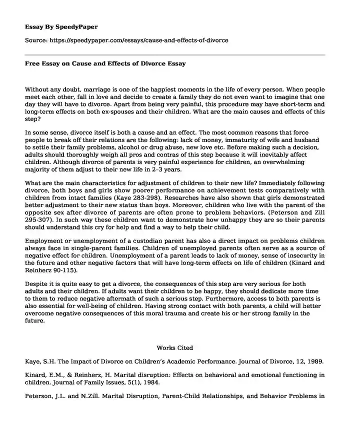 Free Essay on Cause and Effects of Divorce