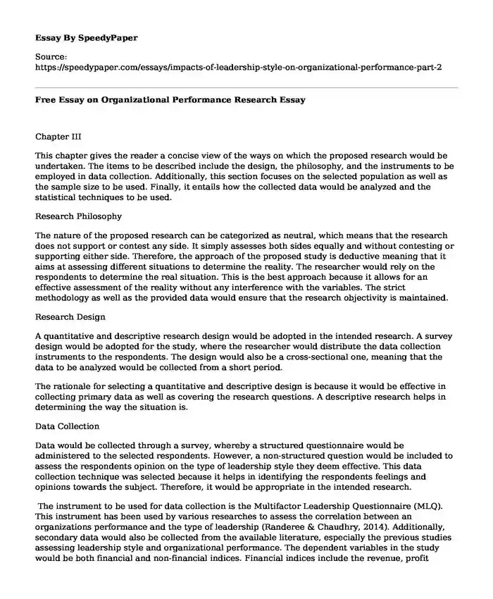 Free Essay on Organizational Performance Research