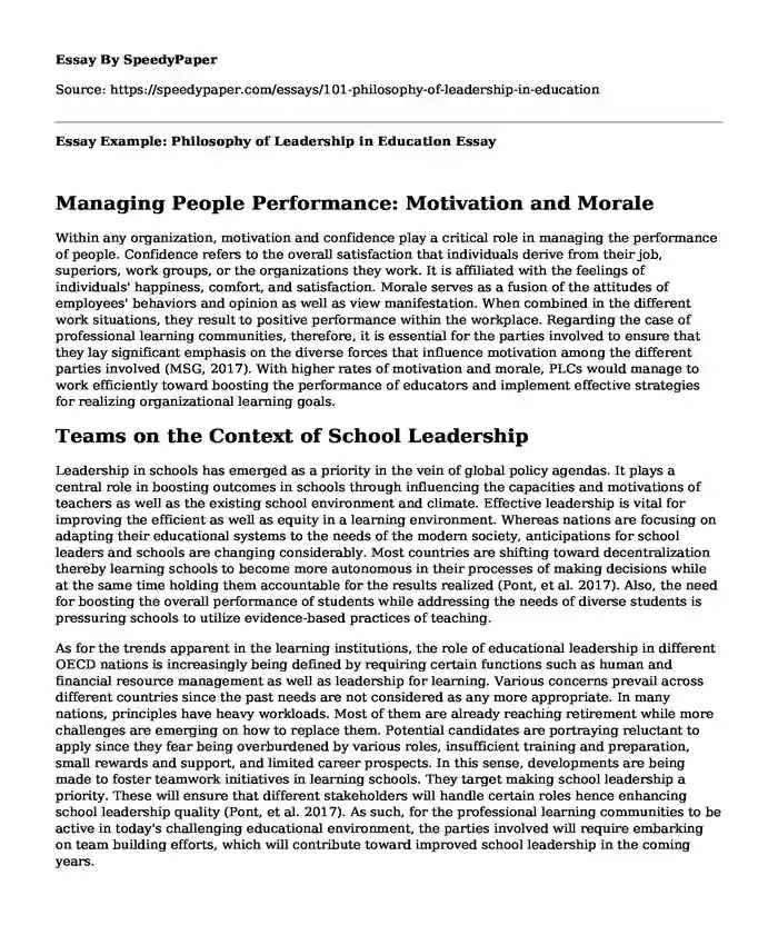 Essay Example: Philosophy of Leadership in Education