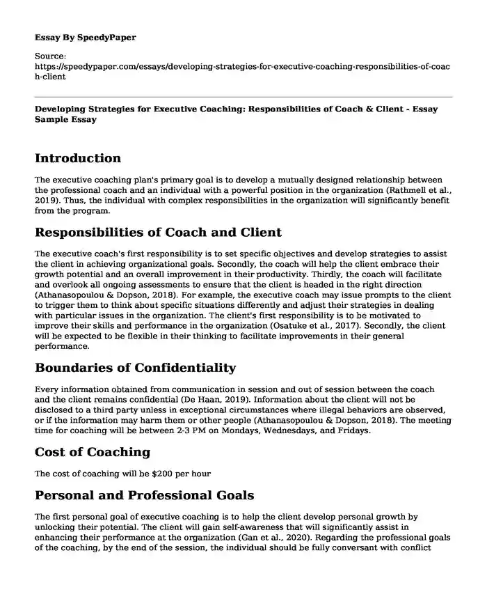 Developing Strategies for Executive Coaching: Responsibilities of Coach & Client - Essay Sample