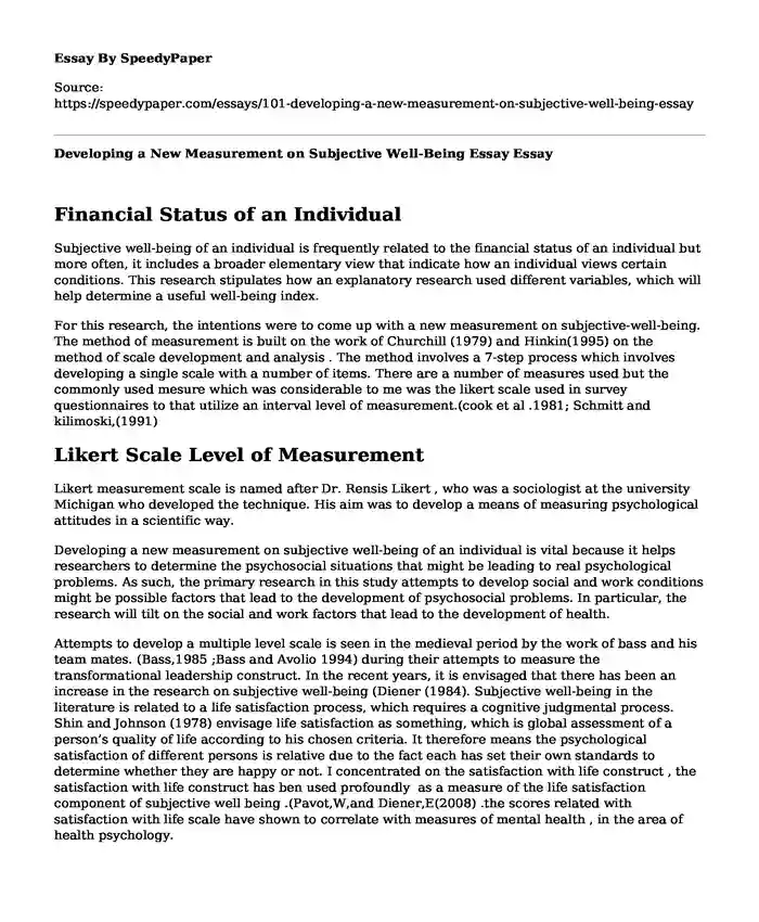 Developing a New Measurement on Subjective Well-Being Essay