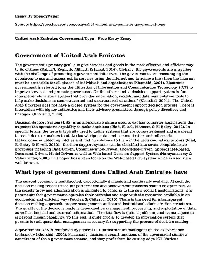United Arab Emirates Government Type - Free Essay