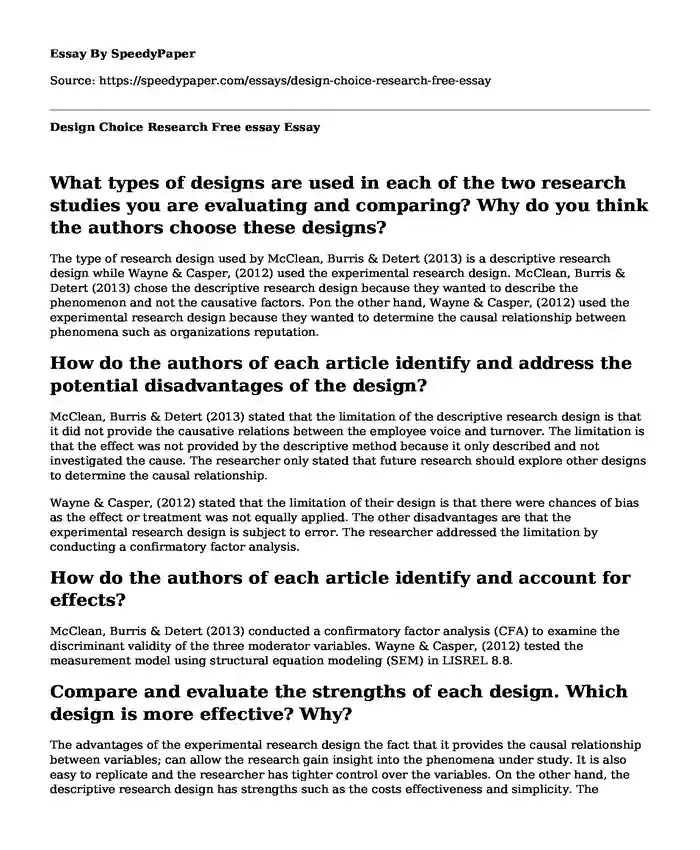 Design Choice Research Free essay