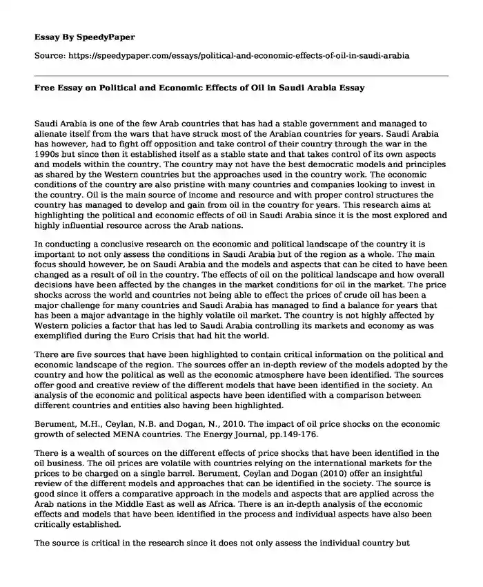 Free Essay on Political and Economic Effects of Oil in Saudi Arabia