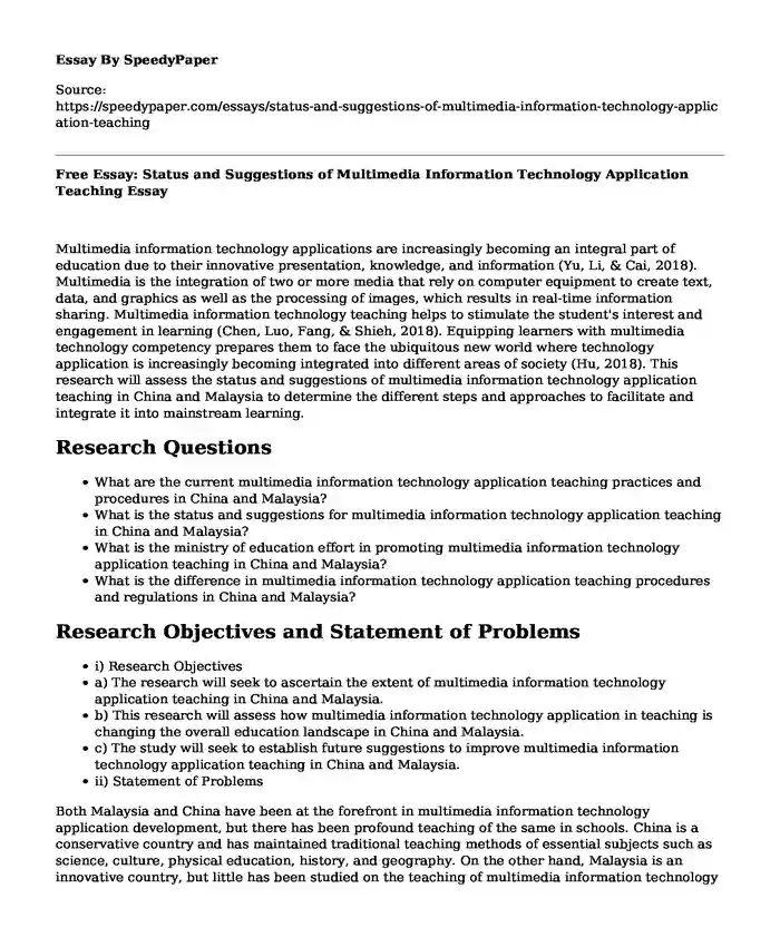 Free Essay: Status and Suggestions of Multimedia Information Technology Application Teaching