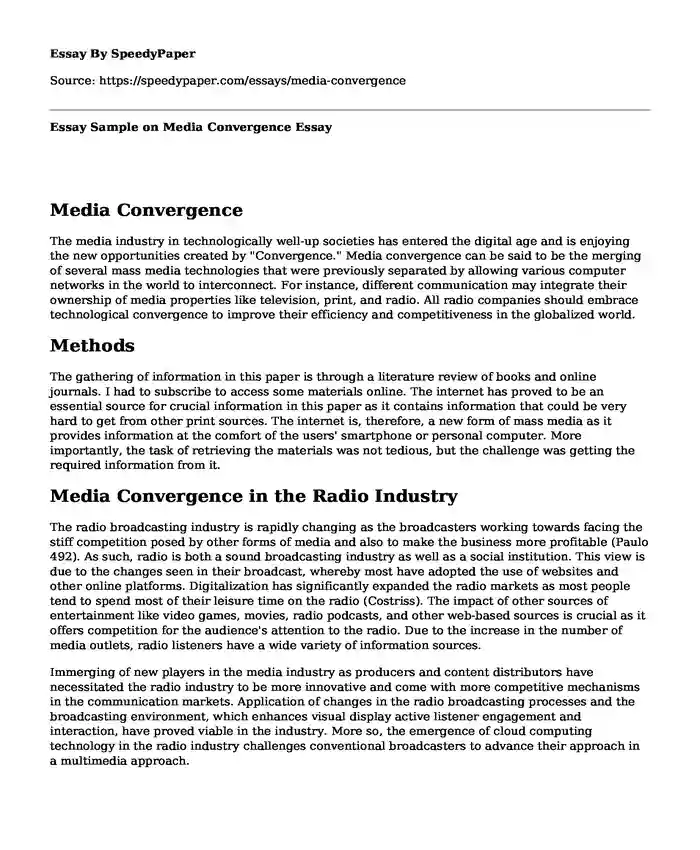 Essay Sample on Media Convergence