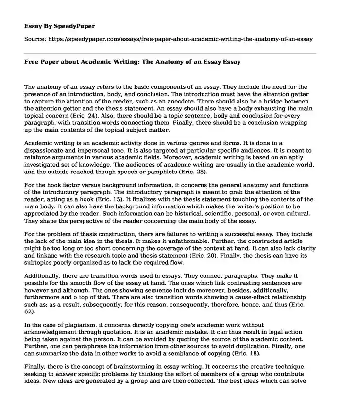Free Paper about Academic Writing: The Anatomy of an Essay