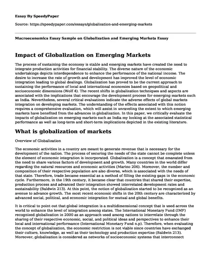 Macroeconomics Essay Sample on Globalization and Emerging Markets