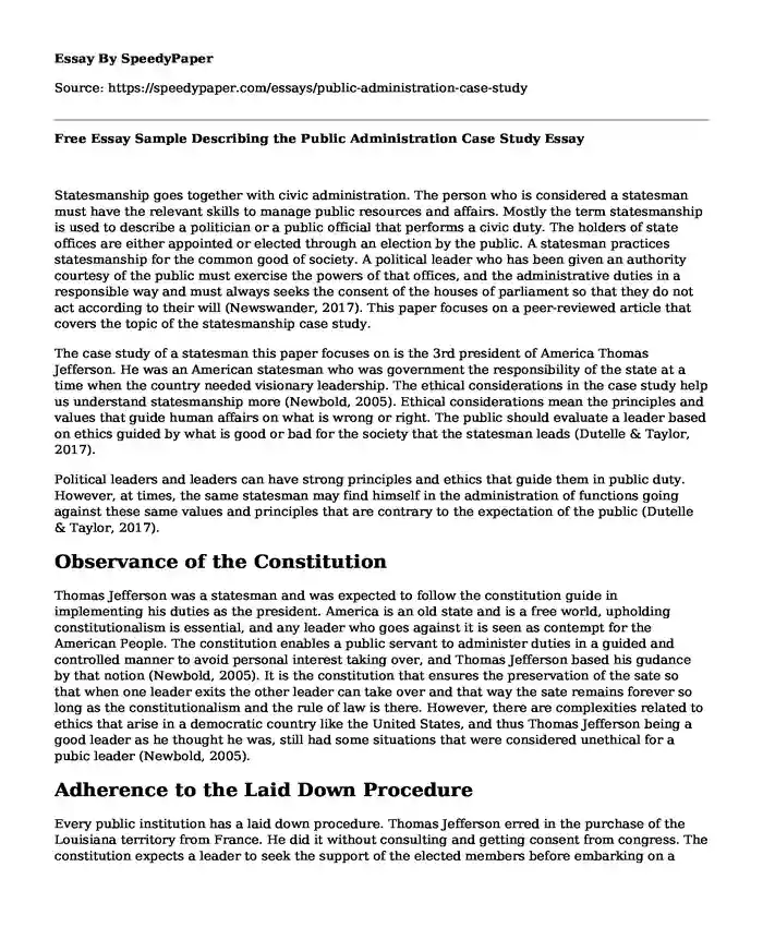 Free Essay Sample Describing the Public Administration Case Study