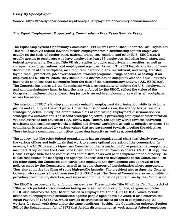The Equal Employment Opportunity Commission - Free Essay Sample