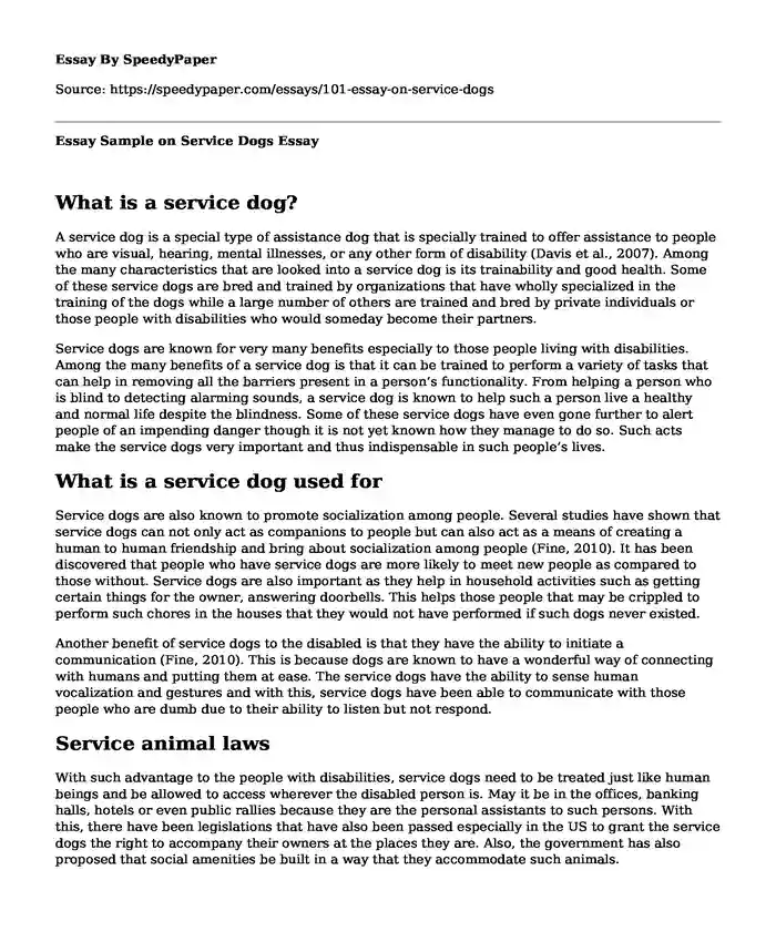 Essay Sample on Service Dogs