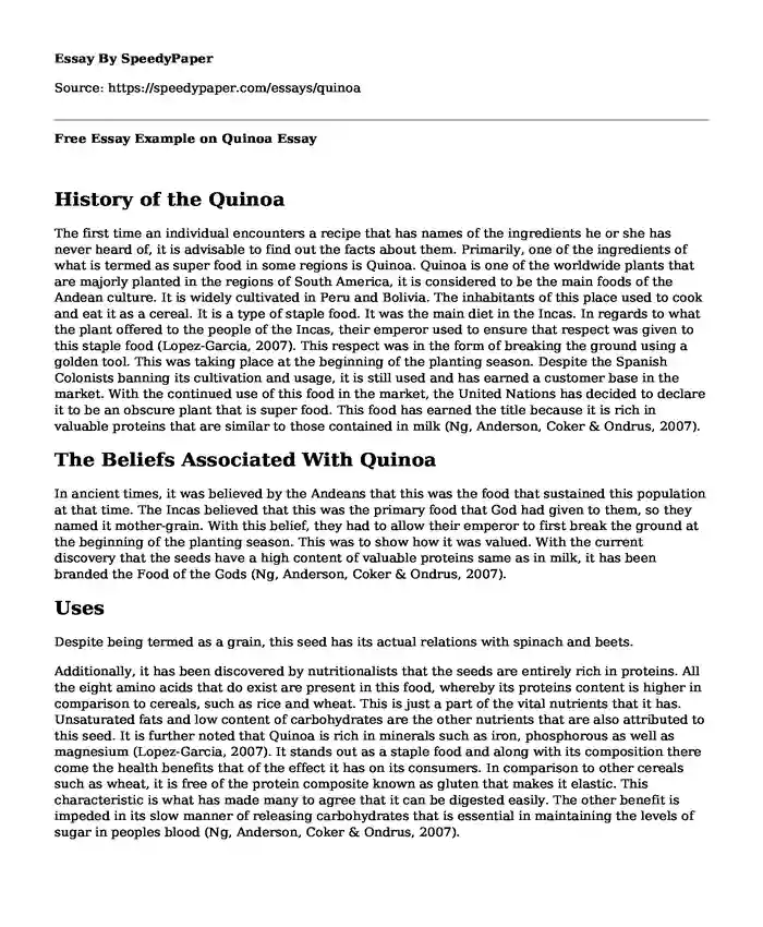 Free Essay Example on Quinoa