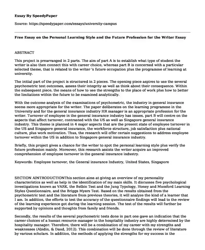 Free Essay on the Personal Learning Style and the Future Profession for the Writer