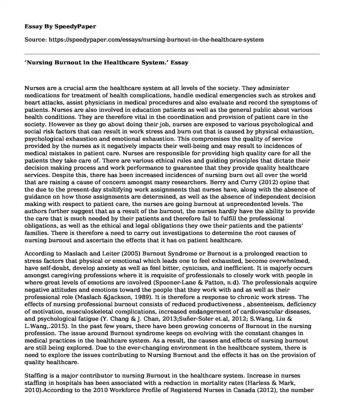 healthcare burnout essay