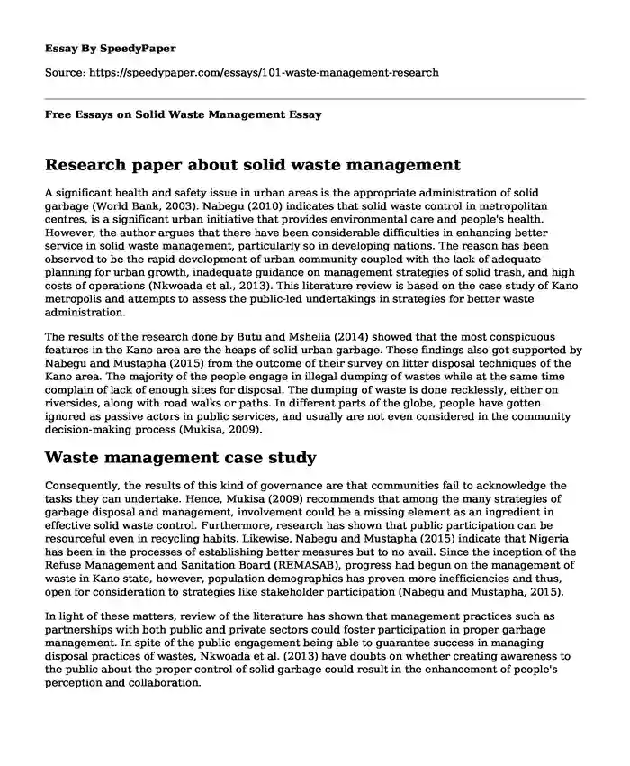 Free Essays on Solid Waste Management