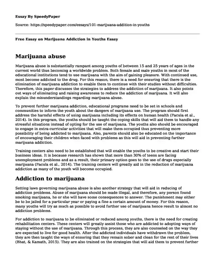 Free Essay on Marijuana Addiction in Youths