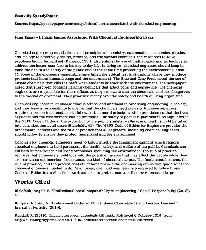 Free Essay - Ethical Issues Associated With Chemical Engineering